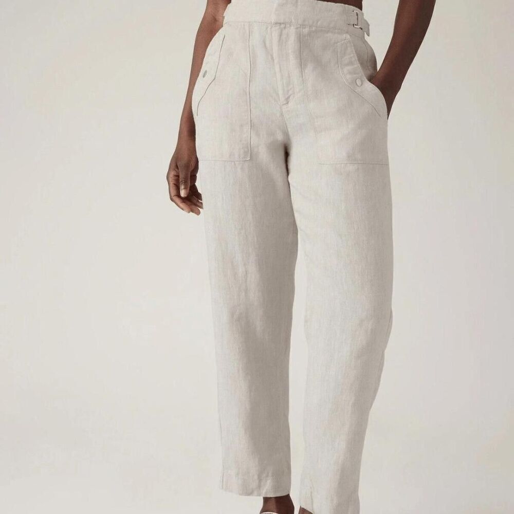 High-Rise Linen Utility Pants in Light Beige